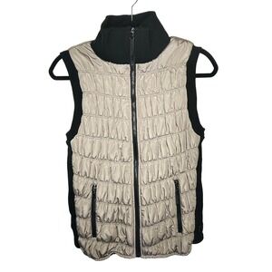 Calvin Klein Quilted Performance Womens Puffer Vest Sz M Beige Black Zip Pockets